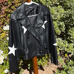 Nasty Gal Star-Print Vegan Leather Moto Jacket – Size 8